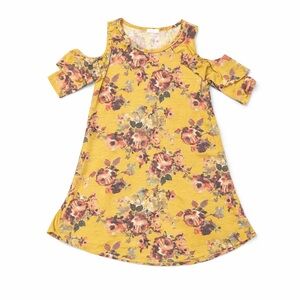 Boho Mustard Floral Cold Shoulder Dress Size M | Spring Boutique